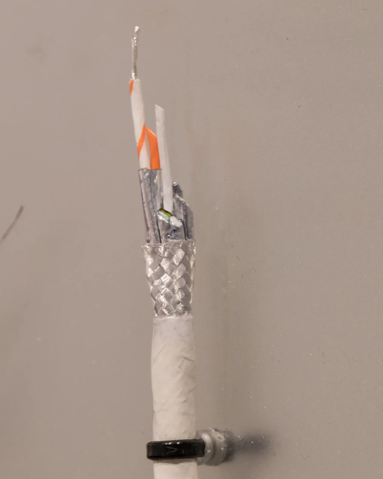 Shielded twisted-pair communications cable prepared for RS485 differential transmission