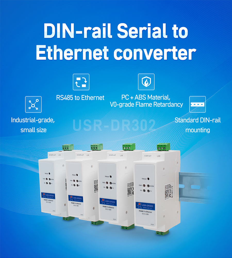 Mặt trước bộ chuyển đổi USR DR302 với hệ thống đèn LED và domino tháo rời