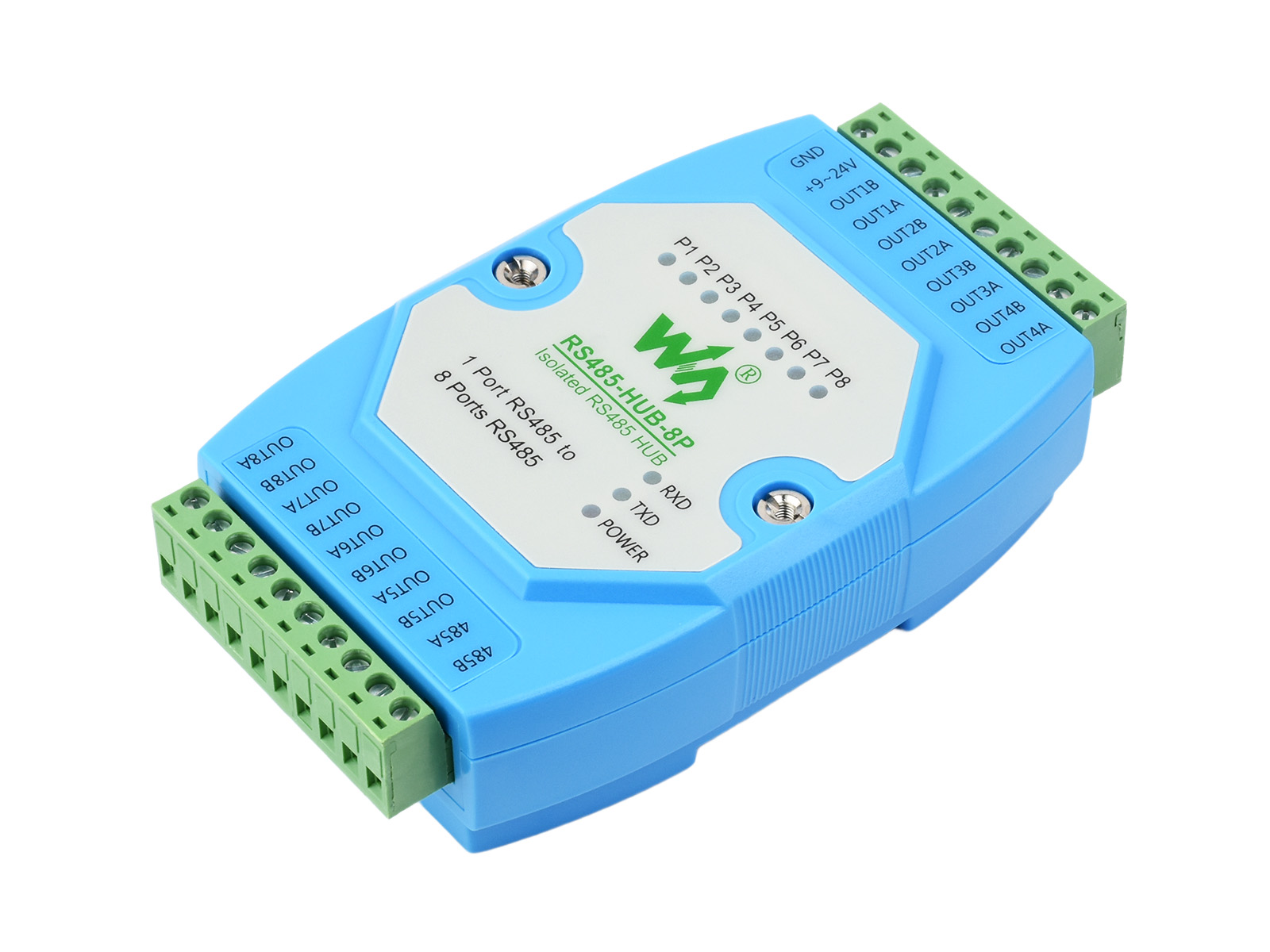 Industrial 8-port RS485 Hub with individual port optical isolation